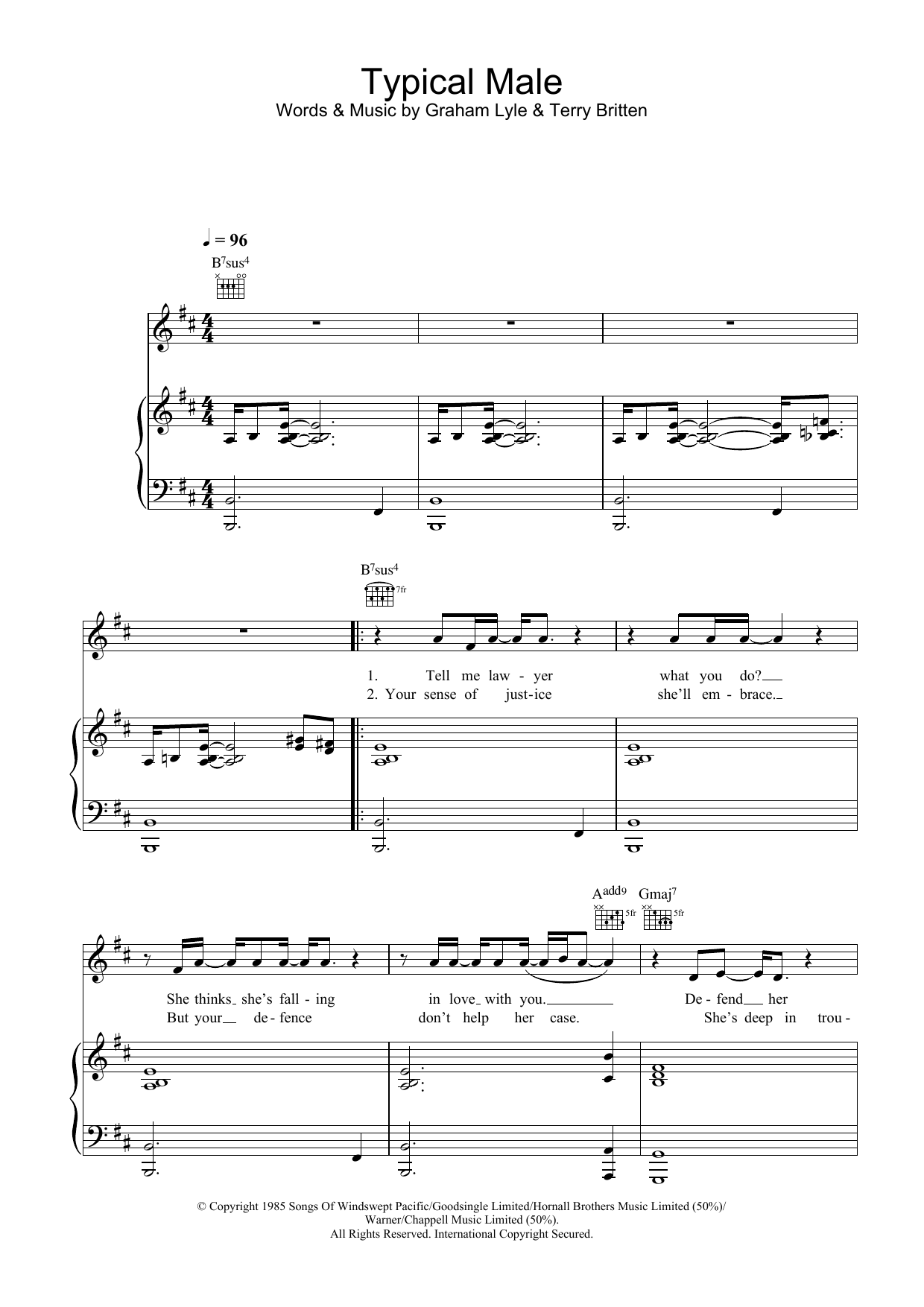 Graham Lyle Typical Male Sheet Music Notes & Chords for Piano, Vocal & Guitar - Download or Print PDF