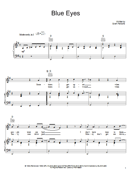 Gram Parsons Blue Eyes sheet music notes and chords. Download Printable PDF.