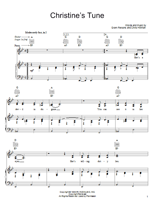 Gram Parsons Christine's Tune sheet music notes and chords. Download Printable PDF.
