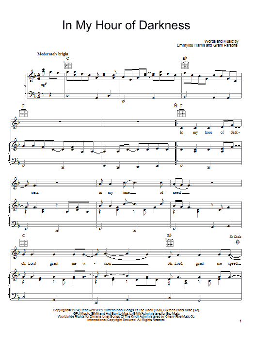 Gram Parsons In My Hour Of Darkness Sheet Music Notes & Chords for Piano, Vocal & Guitar (Right-Hand Melody) - Download or Print PDF