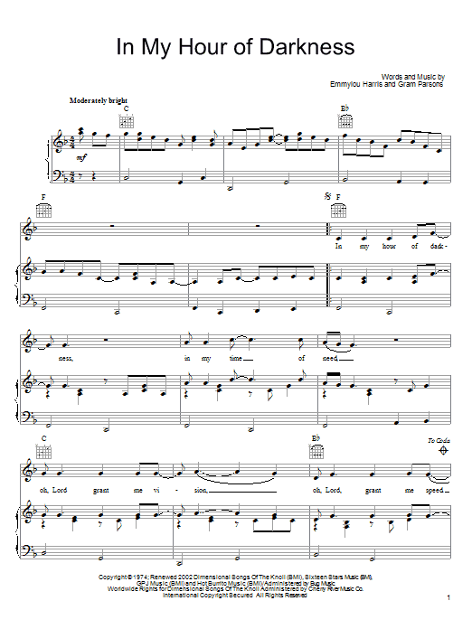 Gram Parsons In My Hour Of Darkness sheet music notes and chords. Download Printable PDF.