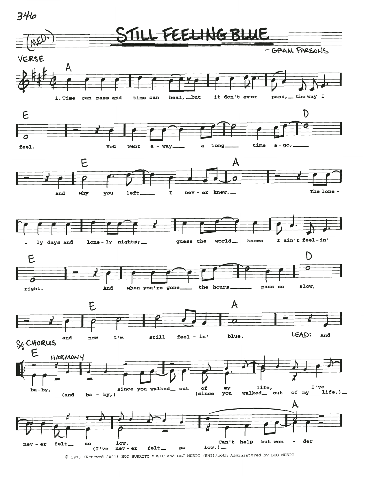 Gram Parsons Still Feeling Blue Sheet Music Notes & Chords for Real Book – Melody, Lyrics & Chords - Download or Print PDF