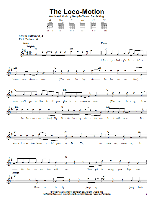 Grand Funk The Loco-Motion Sheet Music Notes & Chords for Easy Guitar - Download or Print PDF