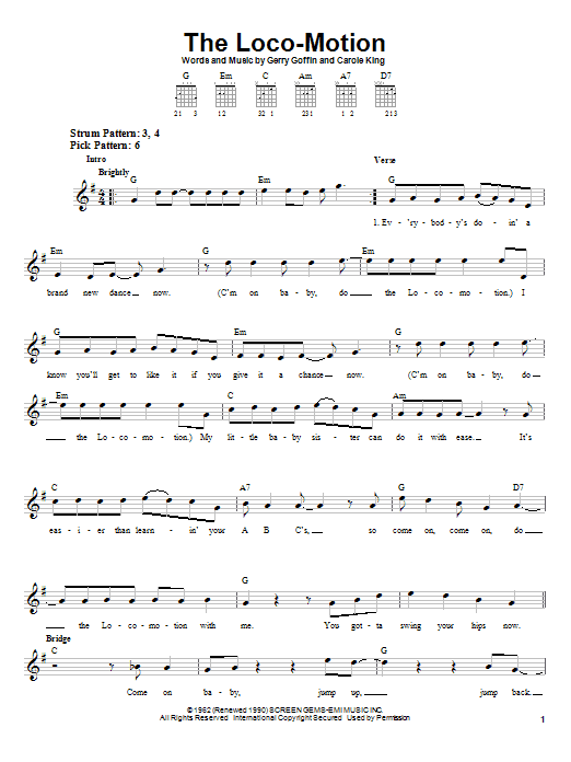Preview Grand Funk The Loco-Motion Pop sheet music, notes and chords for Easy Guitar, SKU: 21059 The Loco-Motion sheet music