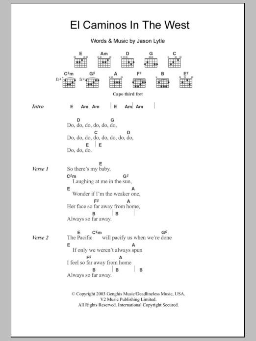 Grandaddy El Caminos In The West Sheet Music Notes & Chords for Lyrics & Chords - Download or Print PDF