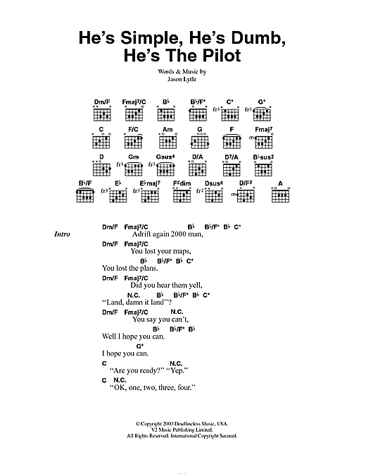 Grandaddy He's Simple, He's Dumb, He's The Pilot Sheet Music Notes & Chords for Lyrics & Chords - Download or Print PDF