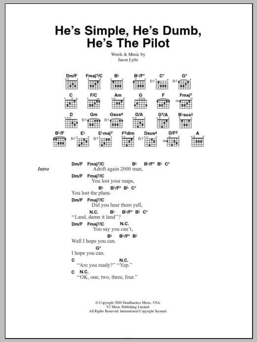 Grandaddy He's Simple, He's Dumb, He's The Pilot Sheet Music Notes & Chords for Lyrics & Chords - Download or Print PDF