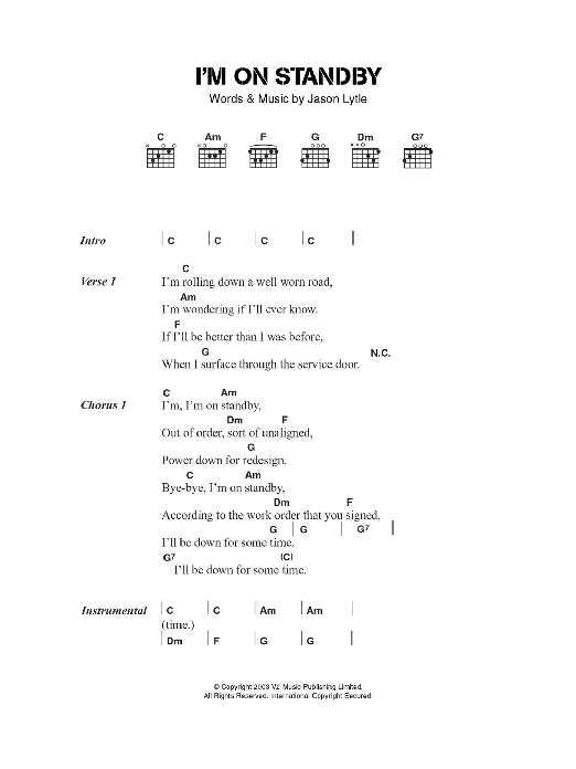 Grandaddy I'm On Standby Sheet Music Notes & Chords for Lyrics & Chords - Download or Print PDF