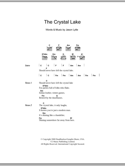 Grandaddy The Crystal Lake Sheet Music Notes & Chords for Lyrics & Chords - Download or Print PDF