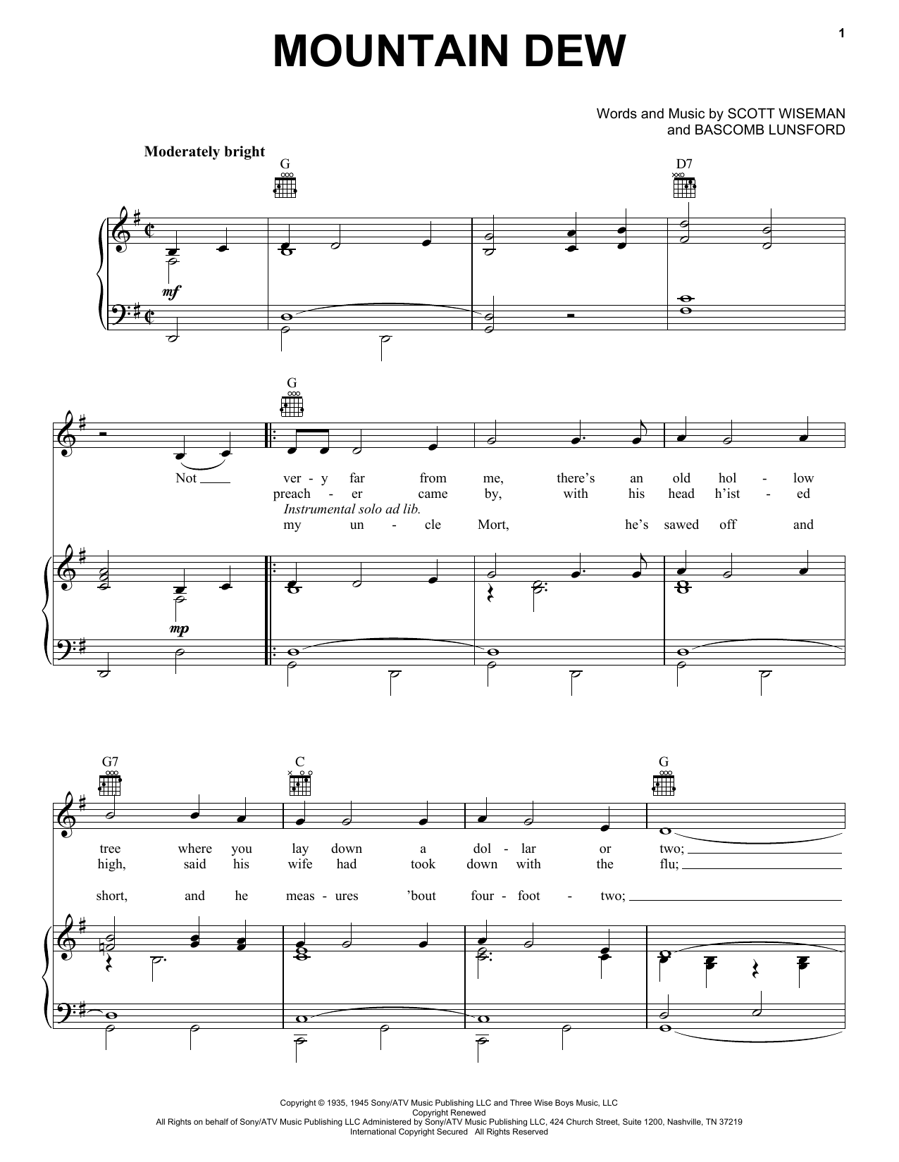 Grandpa Jones Mountain Dew Sheet Music Notes & Chords for Lyrics & Chords - Download or Print PDF