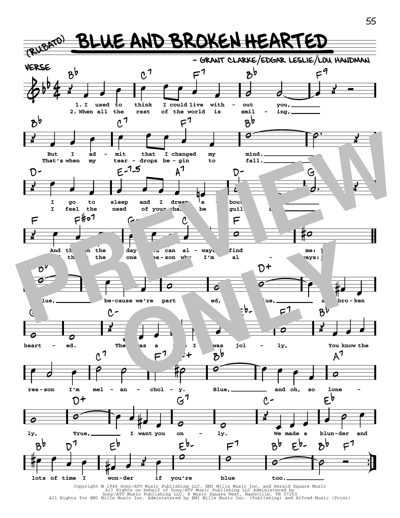 Grant Clarke Blue And Broken Hearted (arr. Robert Rawlins) Sheet Music Notes & Chords for Real Book – Melody, Lyrics & Chords - Download or Print PDF