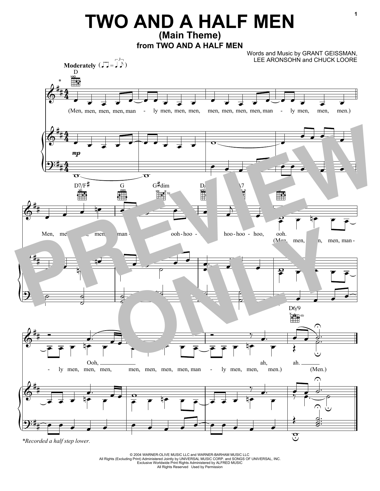 Grant Geissman Two And A Half Men (Main Theme) Sheet Music Notes & Chords for Piano, Vocal & Guitar Chords (Right-Hand Melody) - Download or Print PDF