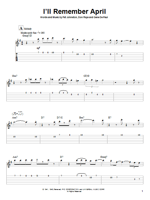 Grant Green I'll Remember April Sheet Music Notes & Chords for Guitar Tab Play-Along - Download or Print PDF