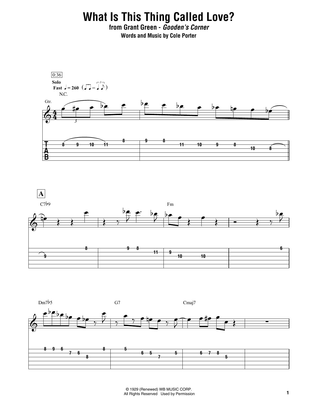 Grant Green What Is This Thing Called Love? Sheet Music Notes & Chords for Electric Guitar Transcription - Download or Print PDF