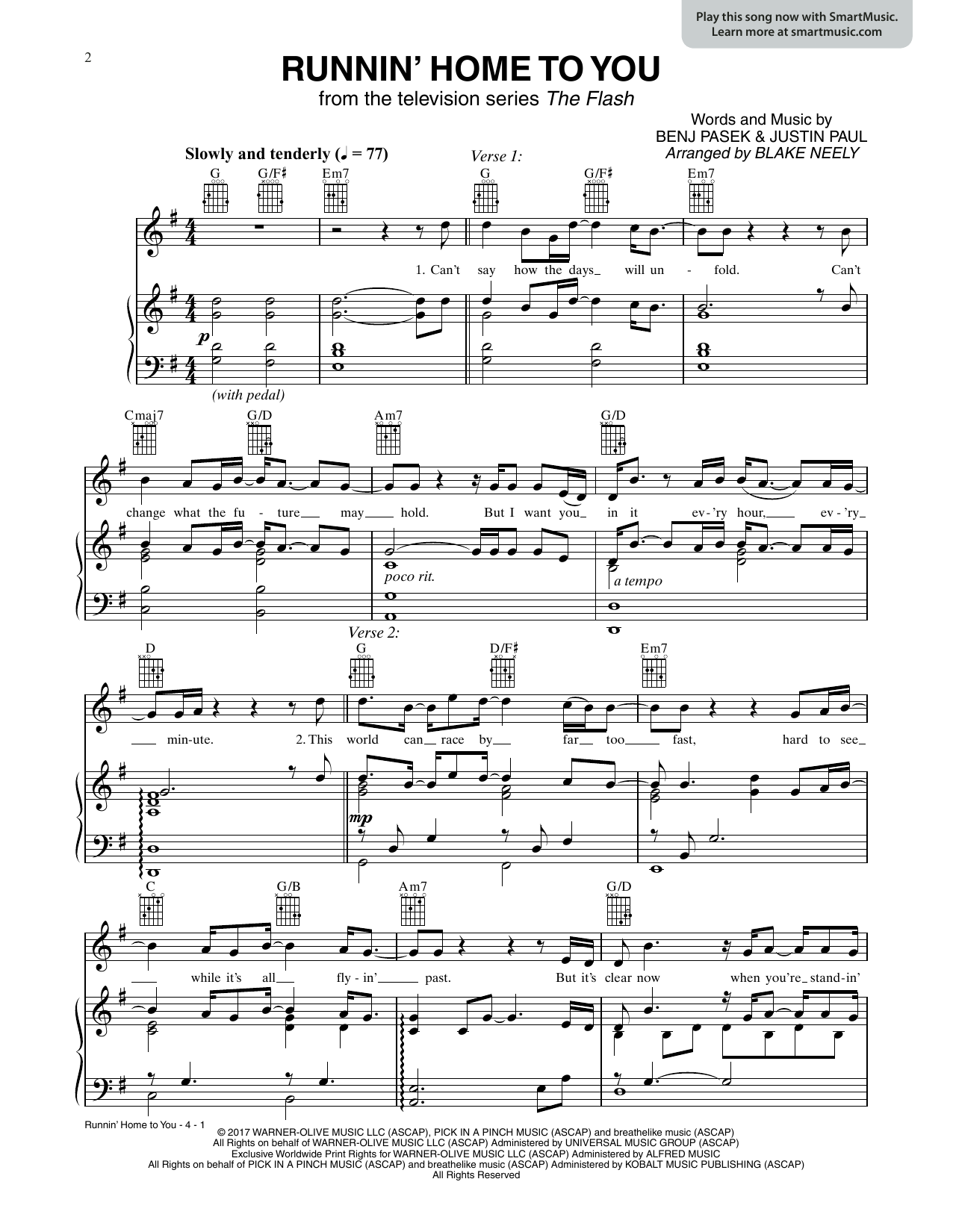 Grant Gustin Runnin' Home To You (from The Flash) (arr. Blake Neely) Sheet Music Notes & Chords for Piano, Vocal & Guitar Chords (Right-Hand Melody) - Download or Print PDF