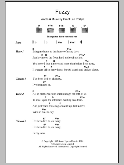 Grant Lee Buffalo Fuzzy Sheet Music Notes & Chords for Lyrics & Chords - Download or Print PDF