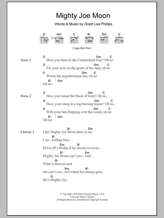 Grant Lee Buffalo Mighty Joe Moon Sheet Music Notes & Chords for Lyrics & Chords - Download or Print PDF