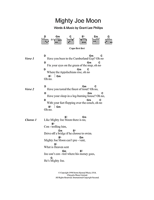 Grant Lee Buffalo Mighty Joe Moon Sheet Music Notes & Chords for Lyrics & Chords - Download or Print PDF