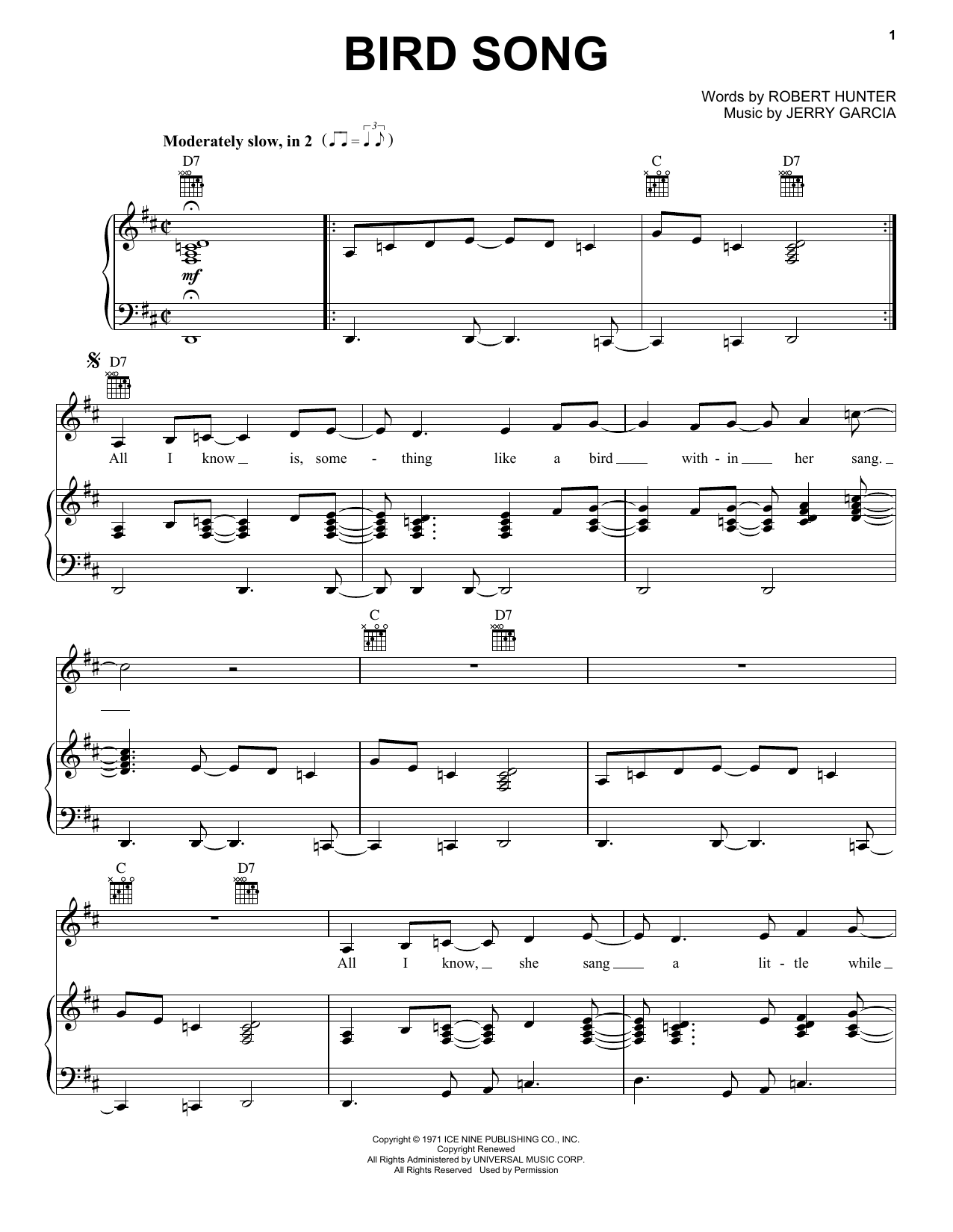 Grateful Dead Bird Song Sheet Music Notes & Chords for Easy Piano - Download or Print PDF