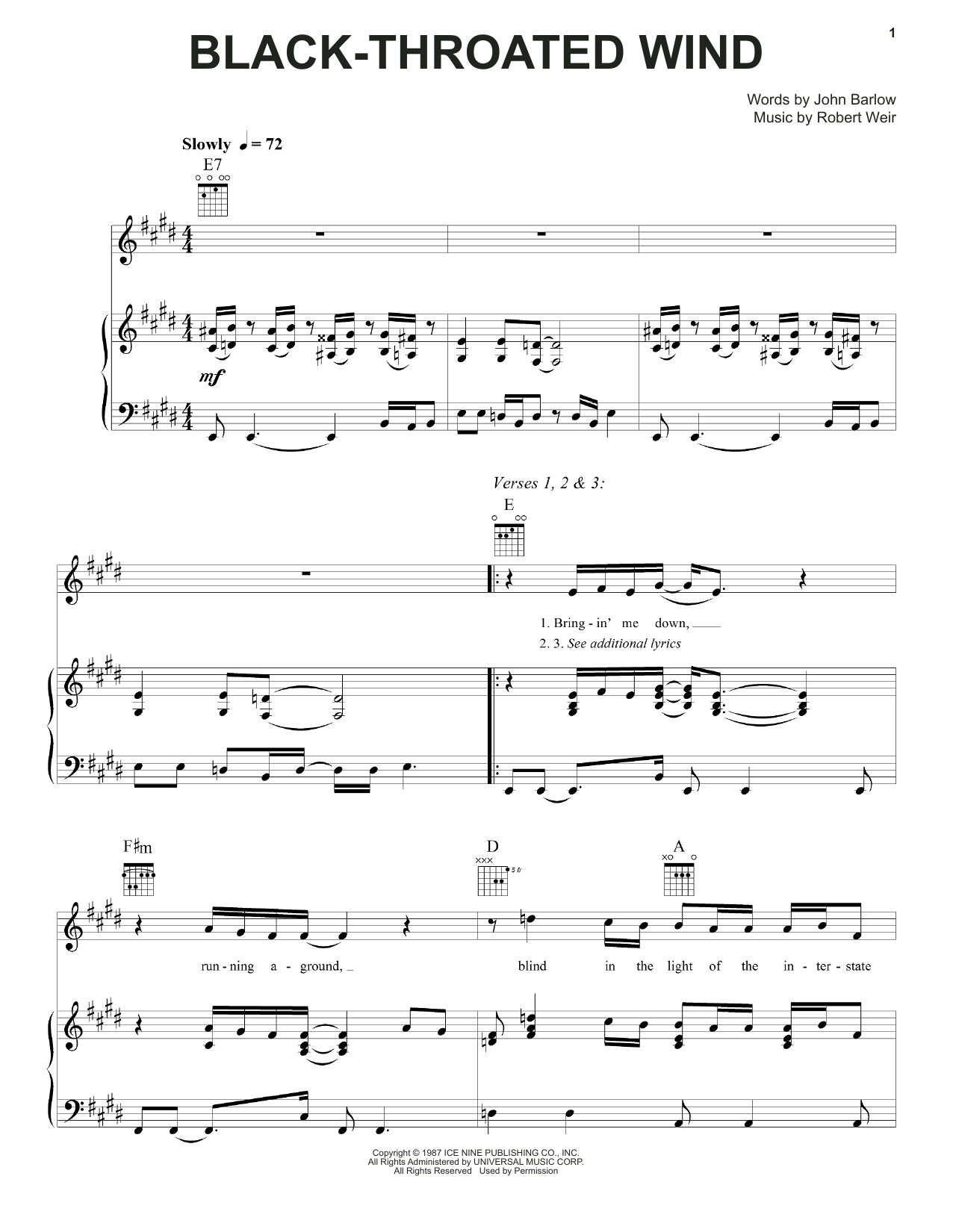 Grateful Dead Black-Throated Wind Sheet Music Notes & Chords for Piano, Vocal & Guitar (Right-Hand Melody) - Download or Print PDF Grateful Dead Black-Throated Wind Sheet Music Notes & Chords for Piano, Vocal & Guitar (Right-Hand Melody) - Download or Print PDF