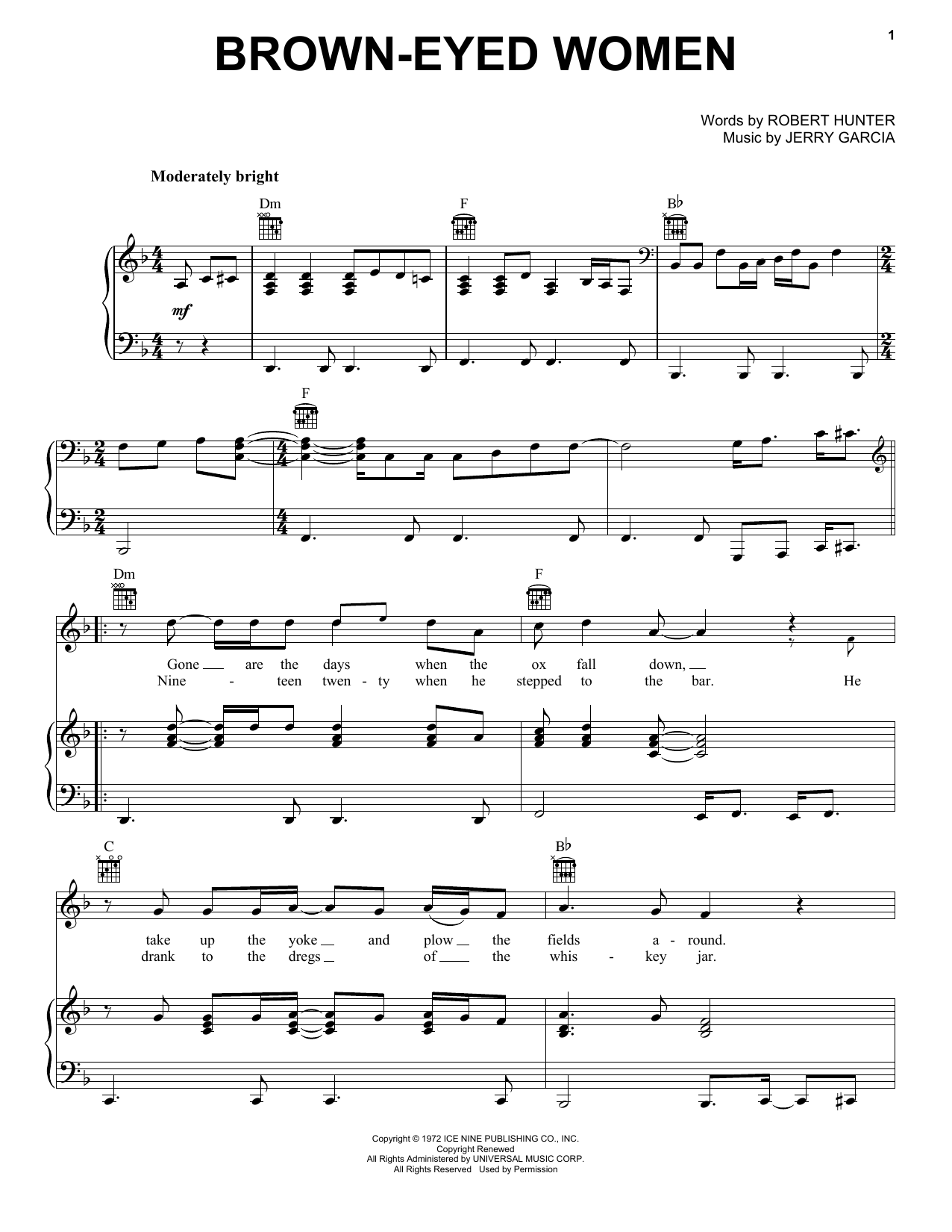 Grateful Dead Brown-Eyed Women Sheet Music Notes & Chords for Lyrics & Chords - Download or Print PDF