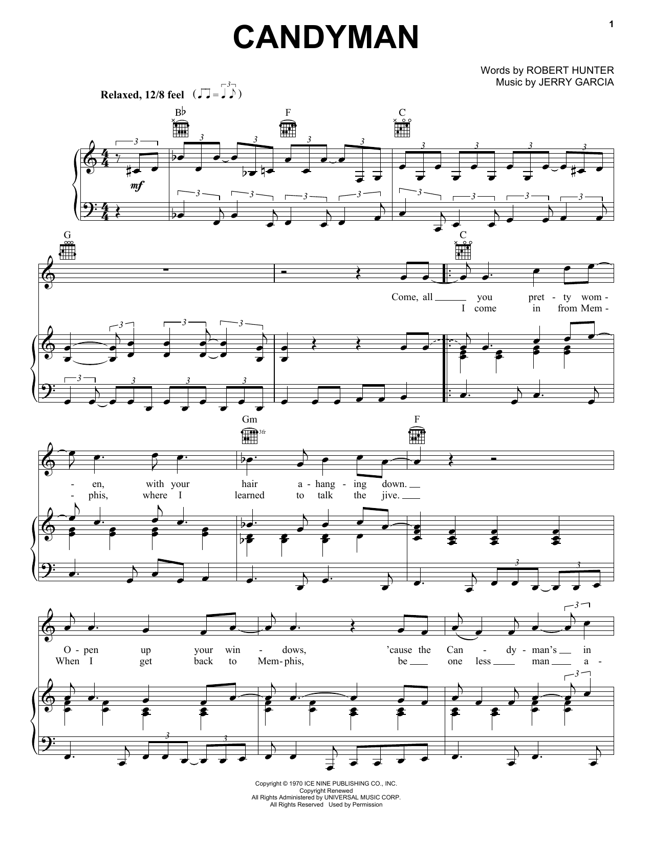 Grateful Dead Candyman Sheet Music Notes & Chords for Piano, Vocal & Guitar (Right-Hand Melody) - Download or Print PDF
