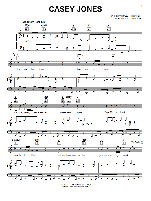 Grateful Dead Casey Jones Sheet Music Notes & Chords for Guitar Tab - Download or Print PDF