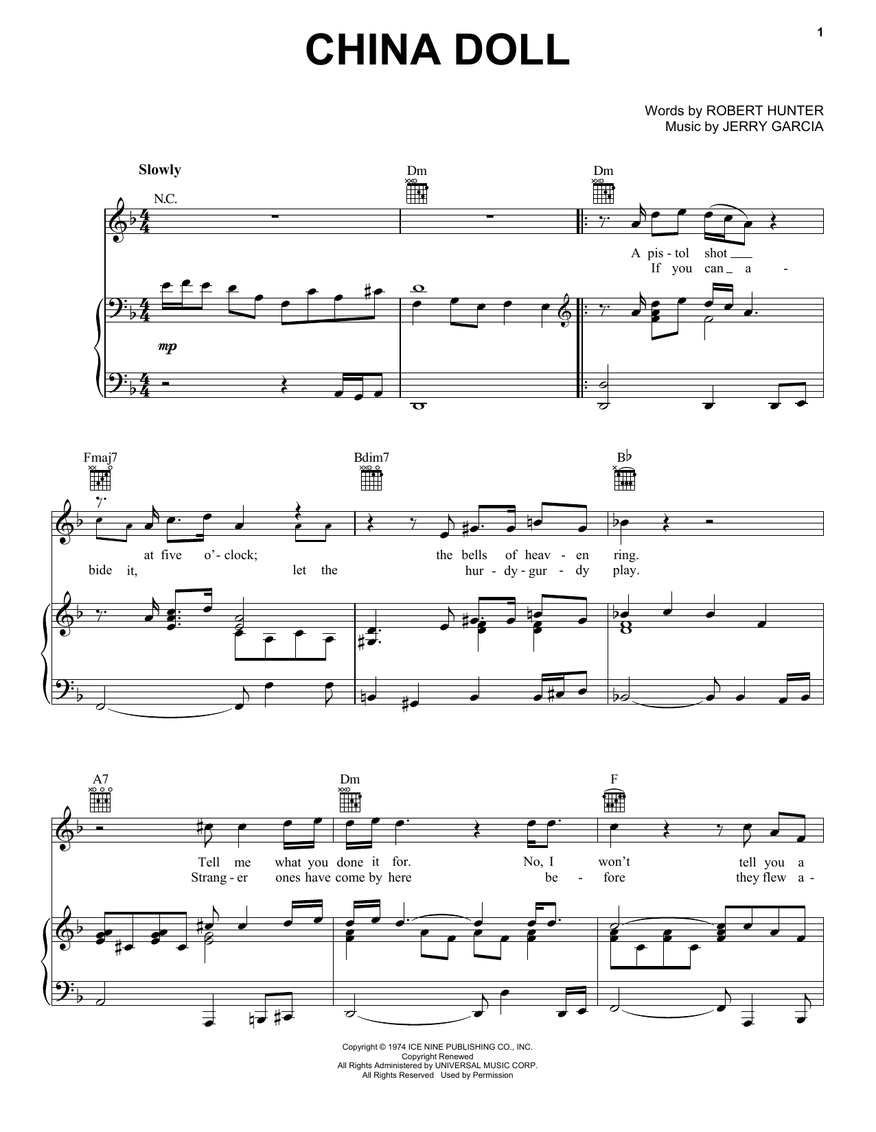 Grateful Dead China Doll Sheet Music Notes & Chords for Piano, Vocal & Guitar (Right-Hand Melody) - Download or Print PDF Grateful Dead China Doll Sheet Music Notes & Chords for Piano, Vocal & Guitar (Right-Hand Melody) - Download or Print PDF