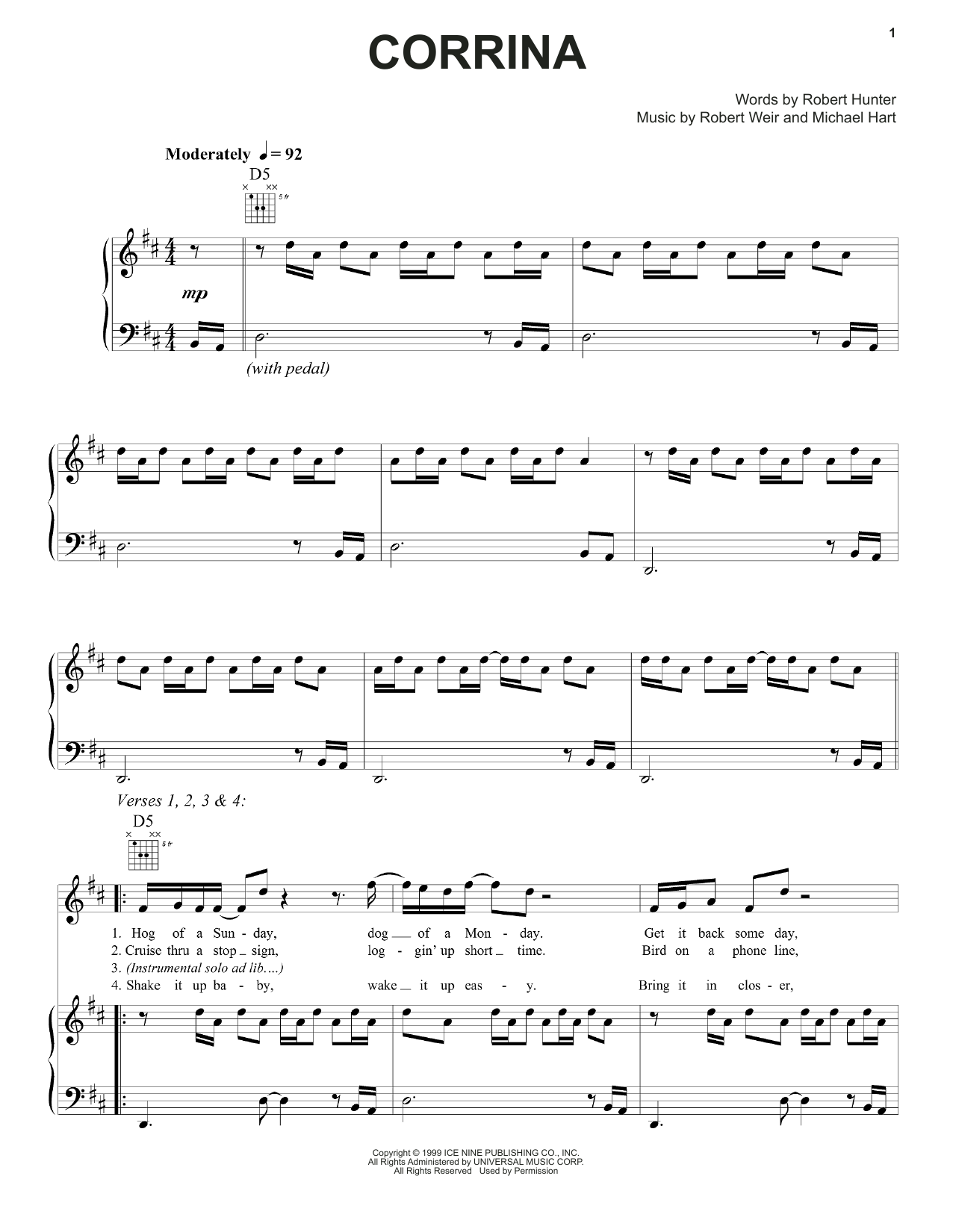 Grateful Dead Corrina Sheet Music Notes & Chords for Piano, Vocal & Guitar (Right-Hand Melody) - Download or Print PDF Grateful Dead Corrina Sheet Music Notes & Chords for Piano, Vocal & Guitar (Right-Hand Melody) - Download or Print PDF