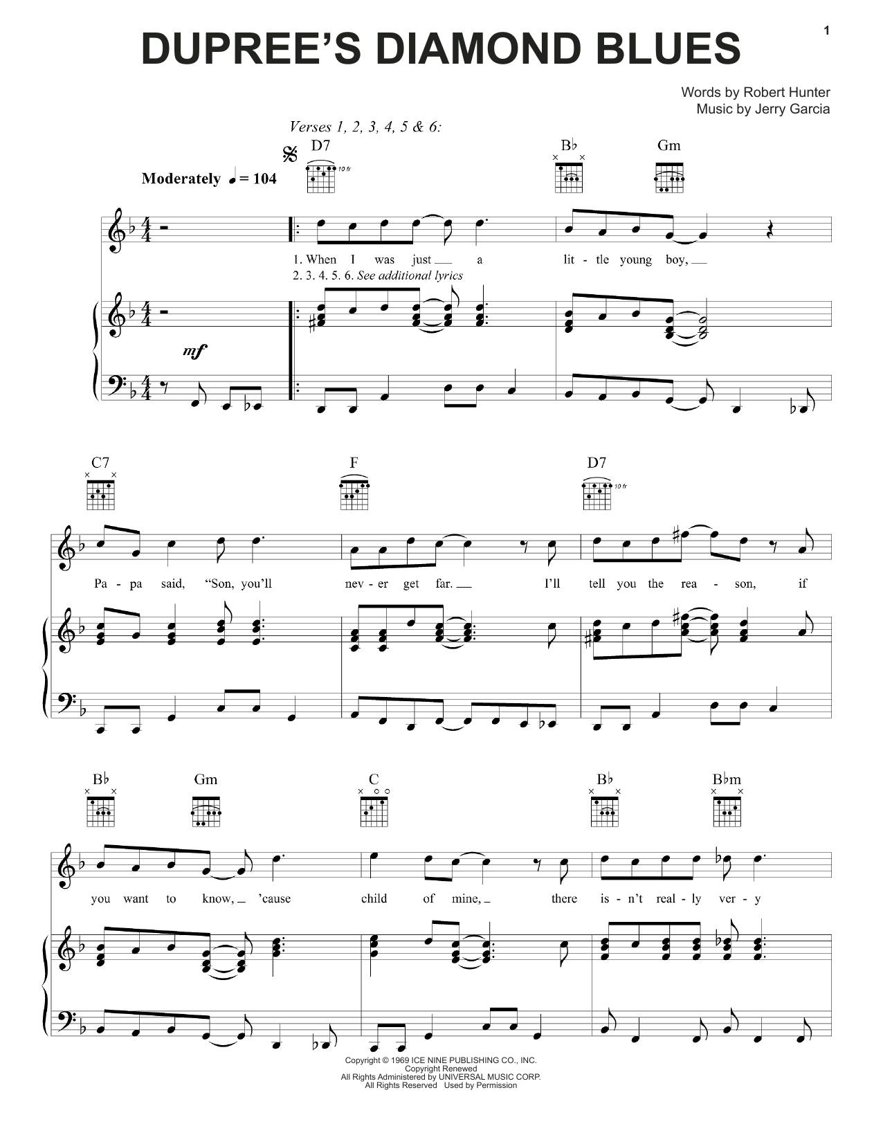Grateful Dead Dupree's Diamond Blues Sheet Music Notes & Chords for Piano, Vocal & Guitar (Right-Hand Melody) - Download or Print PDF Grateful Dead Dupree's Diamond Blues Sheet Music Notes & Chords for Piano, Vocal & Guitar (Right-Hand Melody) - Download or Print PDF