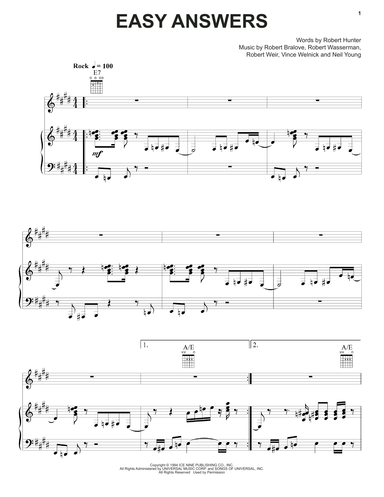 Grateful Dead Easy Answers Sheet Music Notes & Chords for Piano, Vocal & Guitar (Right-Hand Melody) - Download or Print PDF Grateful Dead Easy Answers Sheet Music Notes & Chords for Piano, Vocal & Guitar (Right-Hand Melody) - Download or Print PDF