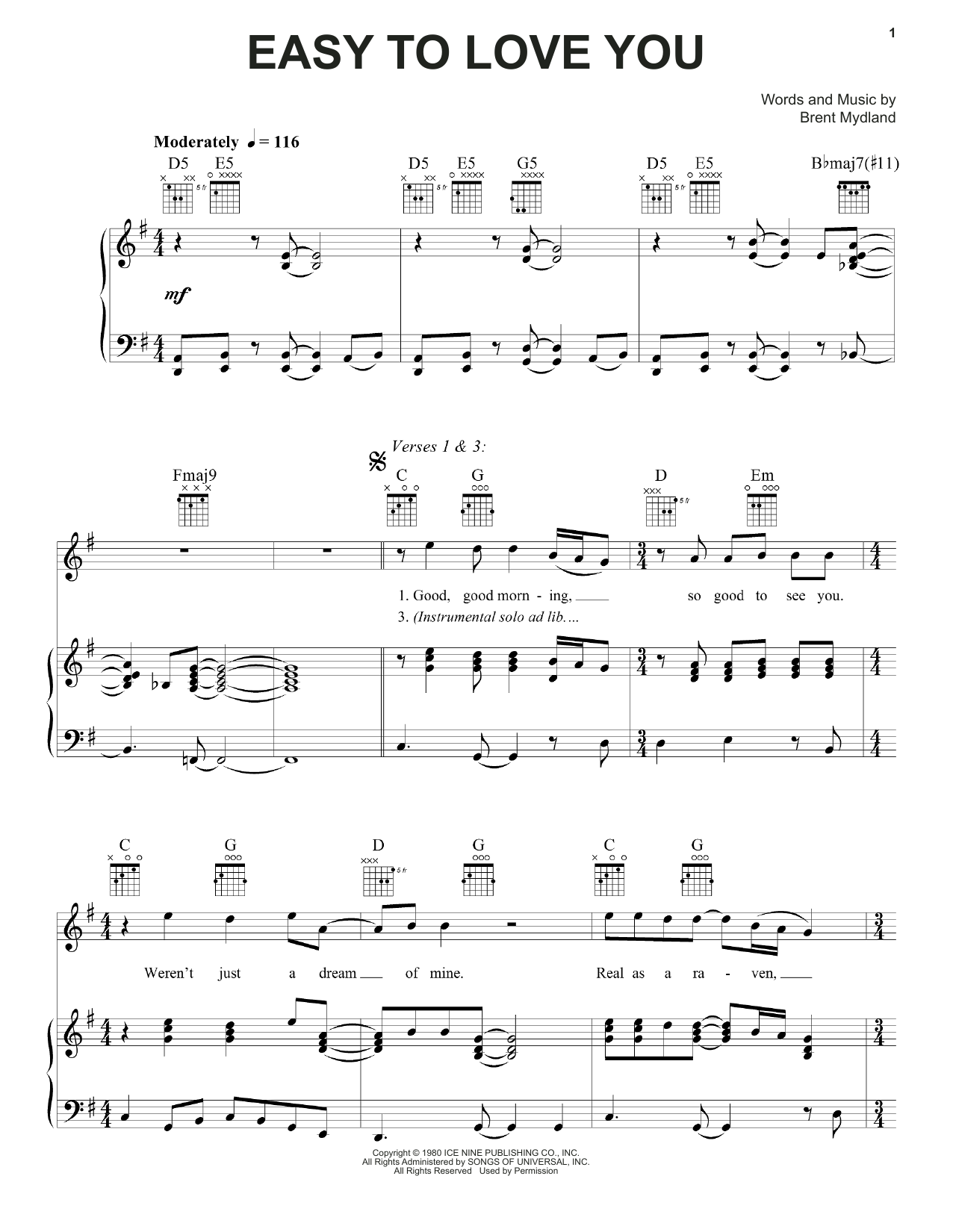Grateful Dead Easy To Love You Sheet Music Notes & Chords for Piano, Vocal & Guitar (Right-Hand Melody) - Download or Print PDF