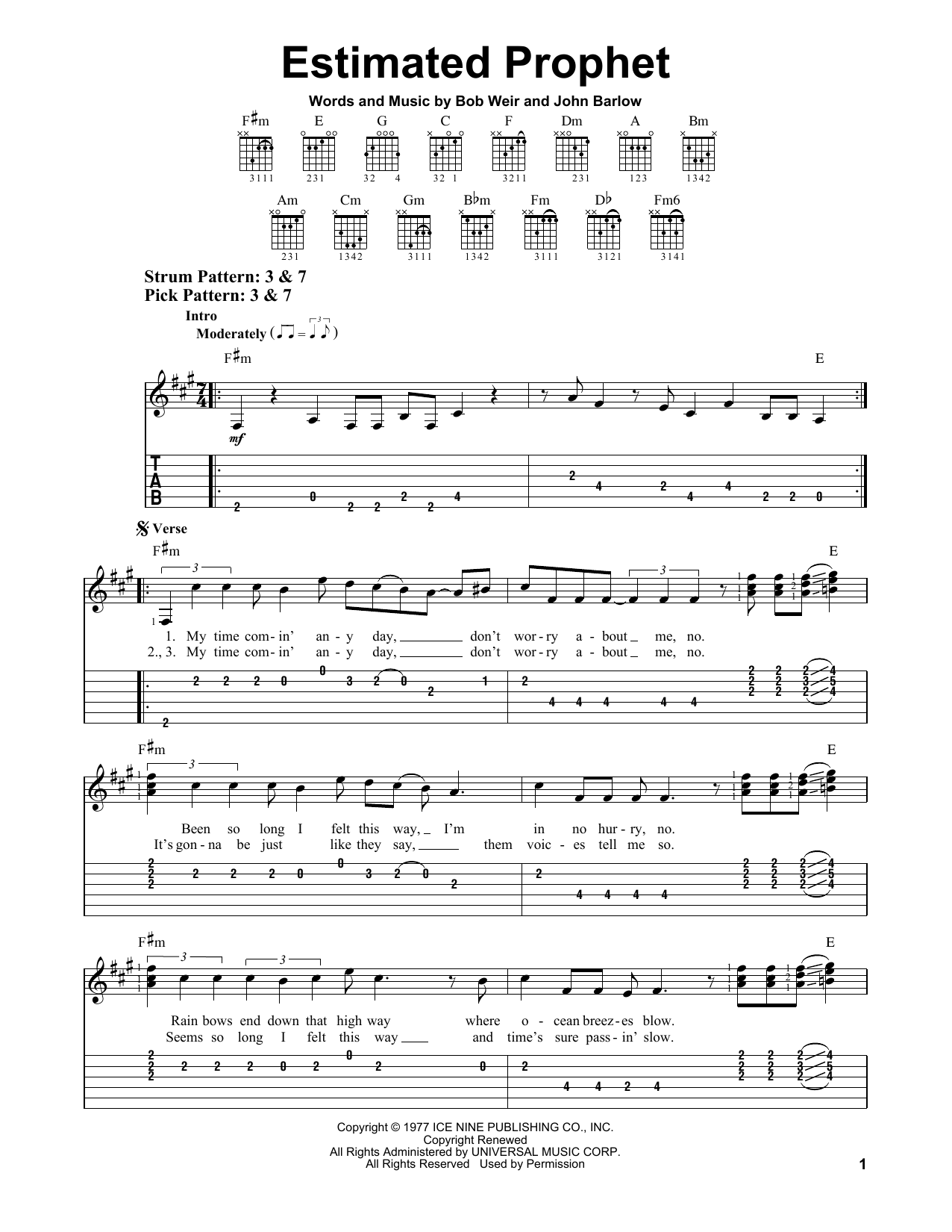 Grateful Dead Estimated Prophet Sheet Music Notes & Chords for Easy Guitar Tab - Download or Print PDF
