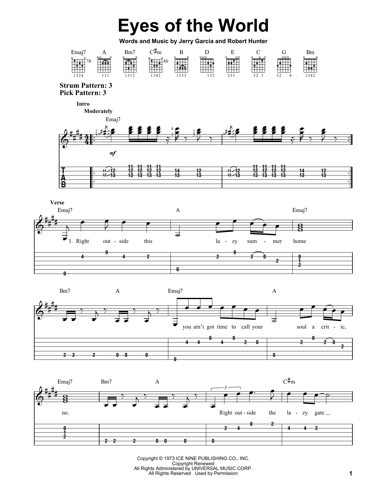 Grateful Dead Eyes Of The World Sheet Music Notes & Chords for Easy Guitar Tab - Download or Print PDF
