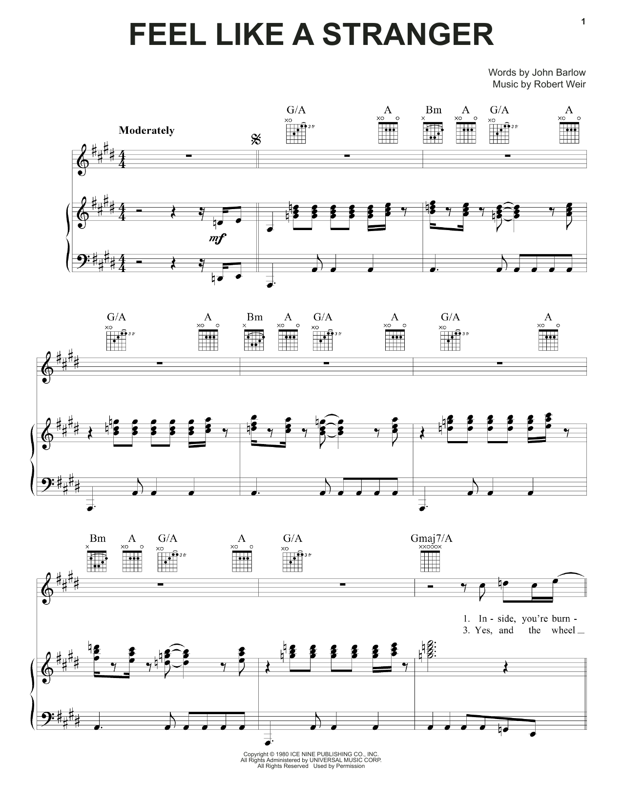 Grateful Dead Feel Like A Stranger Sheet Music Notes & Chords for Piano, Vocal & Guitar (Right-Hand Melody) - Download or Print PDF Grateful Dead Feel Like A Stranger Sheet Music Notes & Chords for Piano, Vocal & Guitar (Right-Hand Melody) - Download or Print PDF