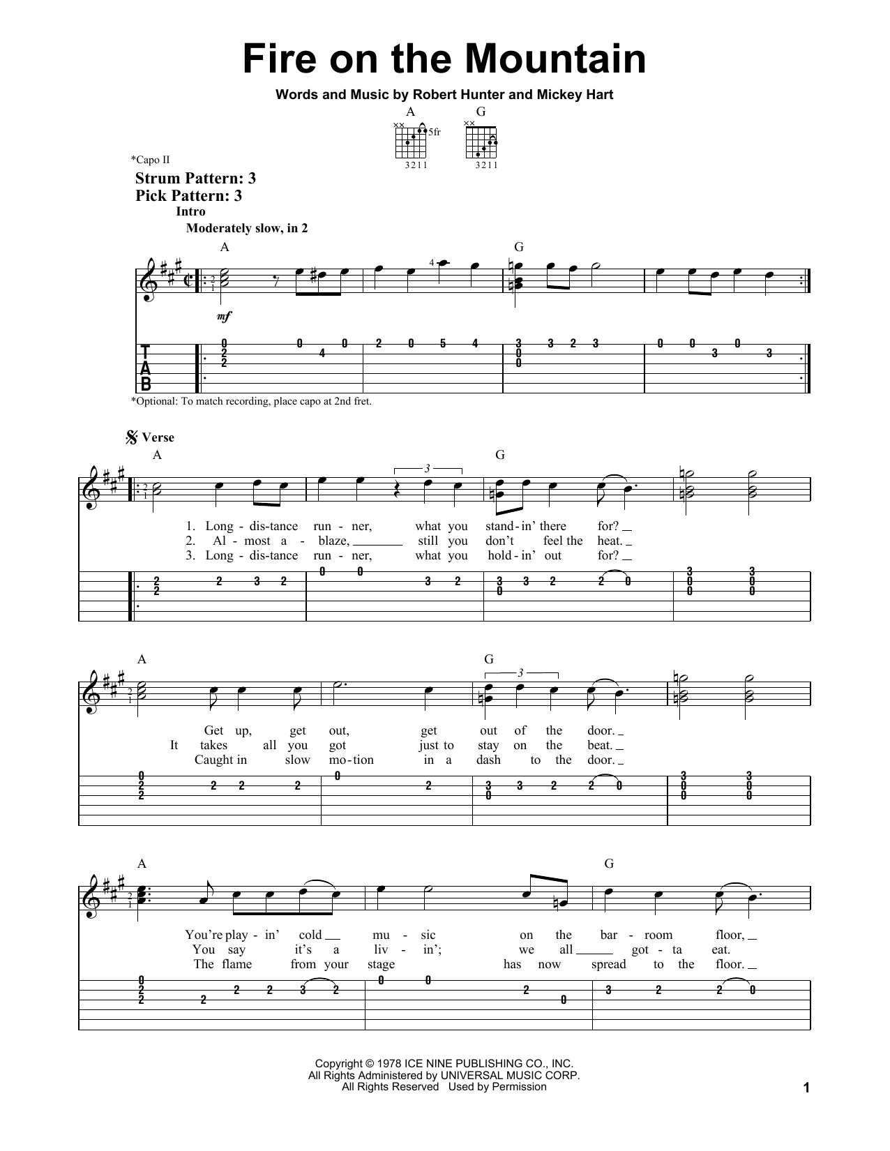 Grateful Dead Fire On The Mountain Sheet Music Notes & Chords for Lyrics & Chords - Download or Print PDF