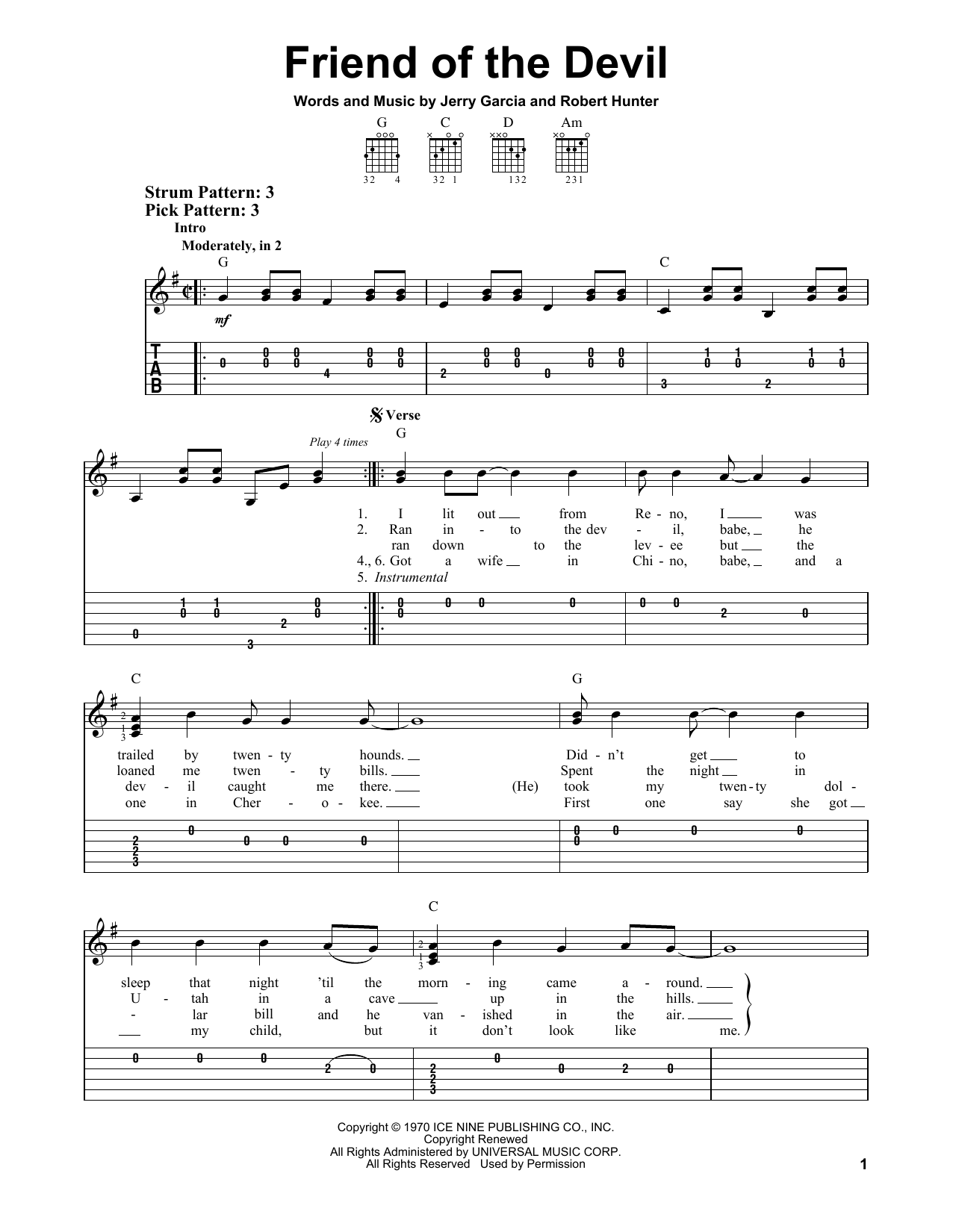 Grateful Dead Friend Of The Devil Sheet Music Notes & Chords for Lyrics & Chords - Download or Print PDF