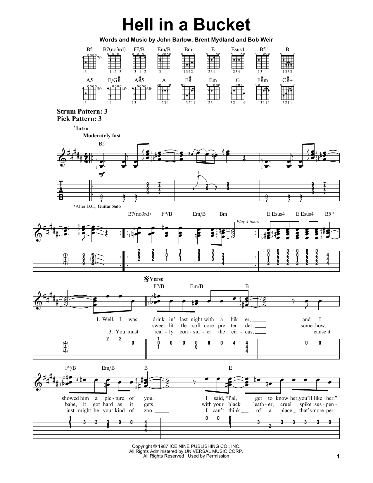 Grateful Dead Hell In A Bucket Sheet Music Notes & Chords for Easy Guitar Tab - Download or Print PDF