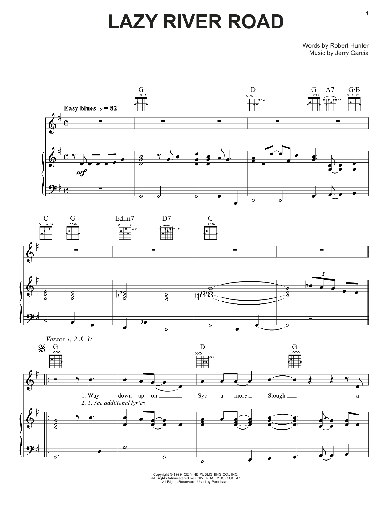 Grateful Dead Lazy River Road Sheet Music Notes & Chords for Piano, Vocal & Guitar (Right-Hand Melody) - Download or Print PDF Grateful Dead Lazy River Road Sheet Music Notes & Chords for Piano, Vocal & Guitar (Right-Hand Melody) - Download or Print PDF