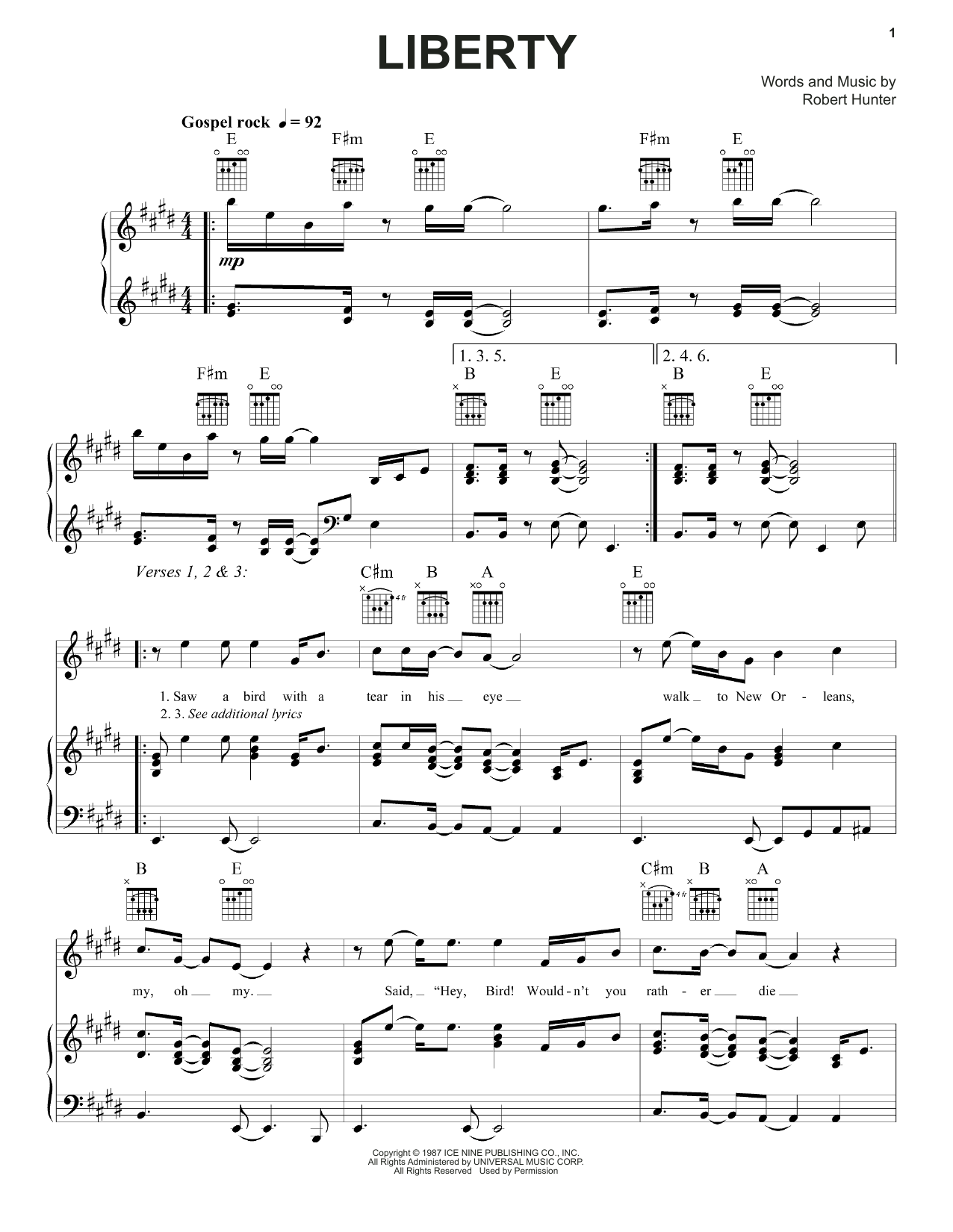 Grateful Dead Liberty Sheet Music Notes & Chords for Piano, Vocal & Guitar (Right-Hand Melody) - Download or Print PDF Grateful Dead Liberty Sheet Music Notes & Chords for Piano, Vocal & Guitar (Right-Hand Melody) - Download or Print PDF