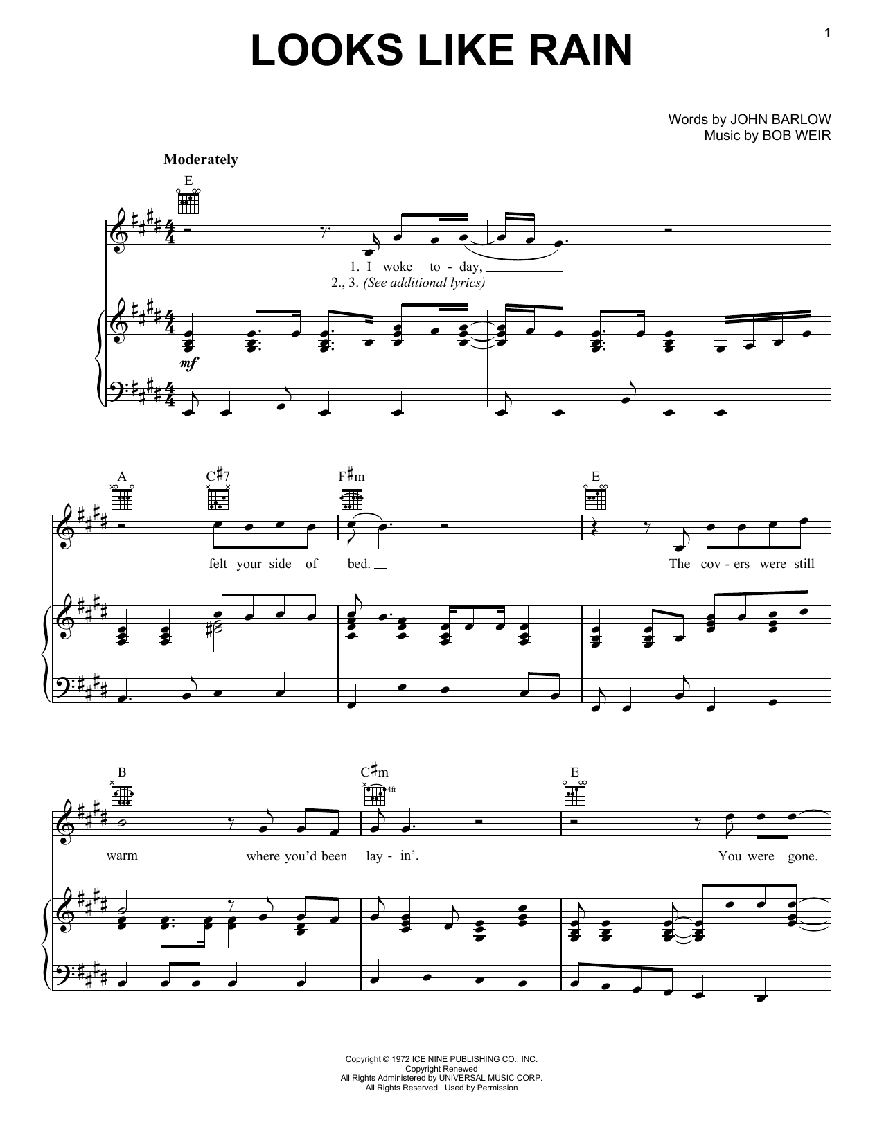 Grateful Dead Looks Like Rain Sheet Music Notes & Chords for Piano, Vocal & Guitar (Right-Hand Melody) - Download or Print PDF Grateful Dead Looks Like Rain Sheet Music Notes & Chords for Piano, Vocal & Guitar (Right-Hand Melody) - Download or Print PDF