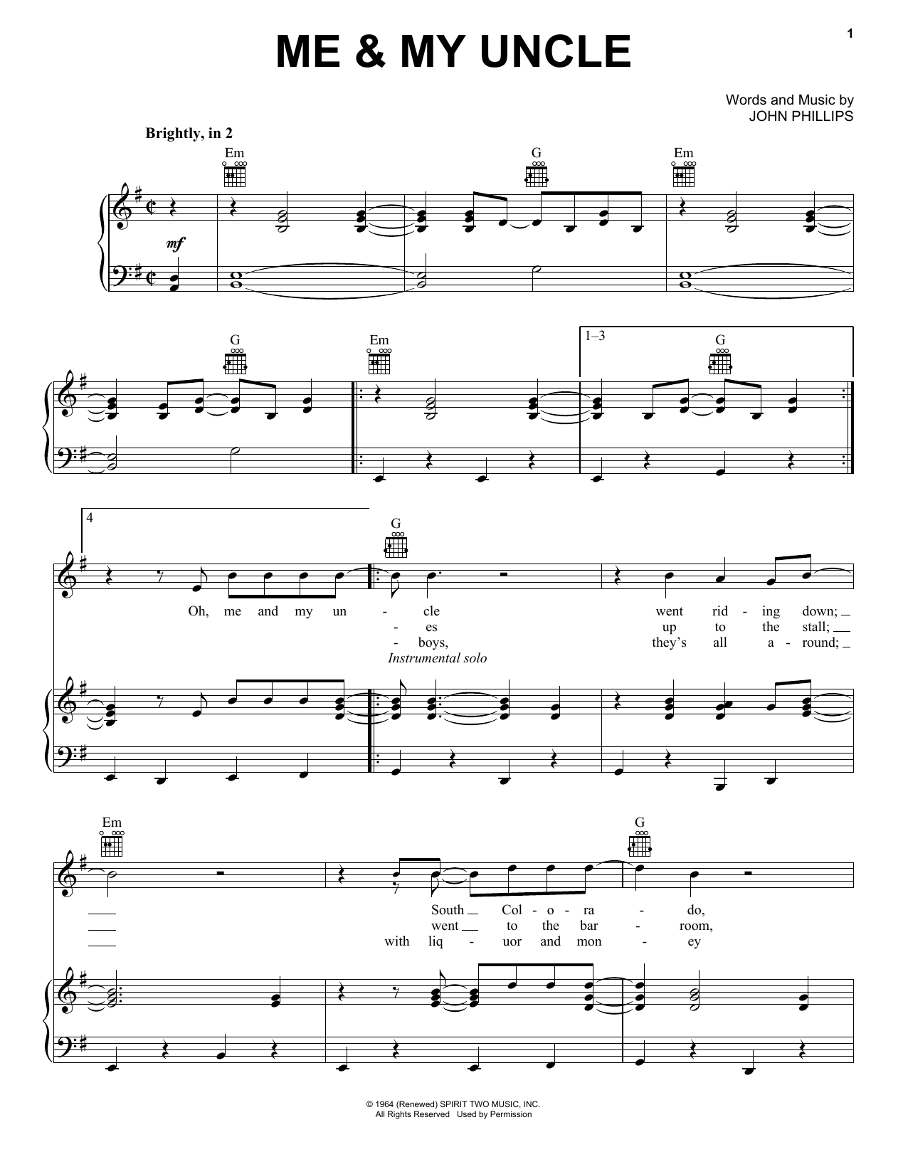 Grateful Dead Me & My Uncle Sheet Music Notes & Chords for Piano, Vocal & Guitar (Right-Hand Melody) - Download or Print PDF