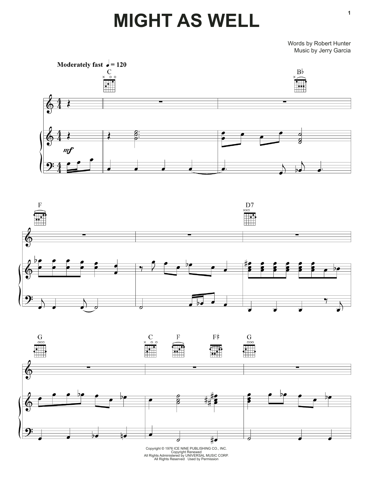 Grateful Dead Might As Well Sheet Music Notes & Chords for Piano, Vocal & Guitar (Right-Hand Melody) - Download or Print PDF