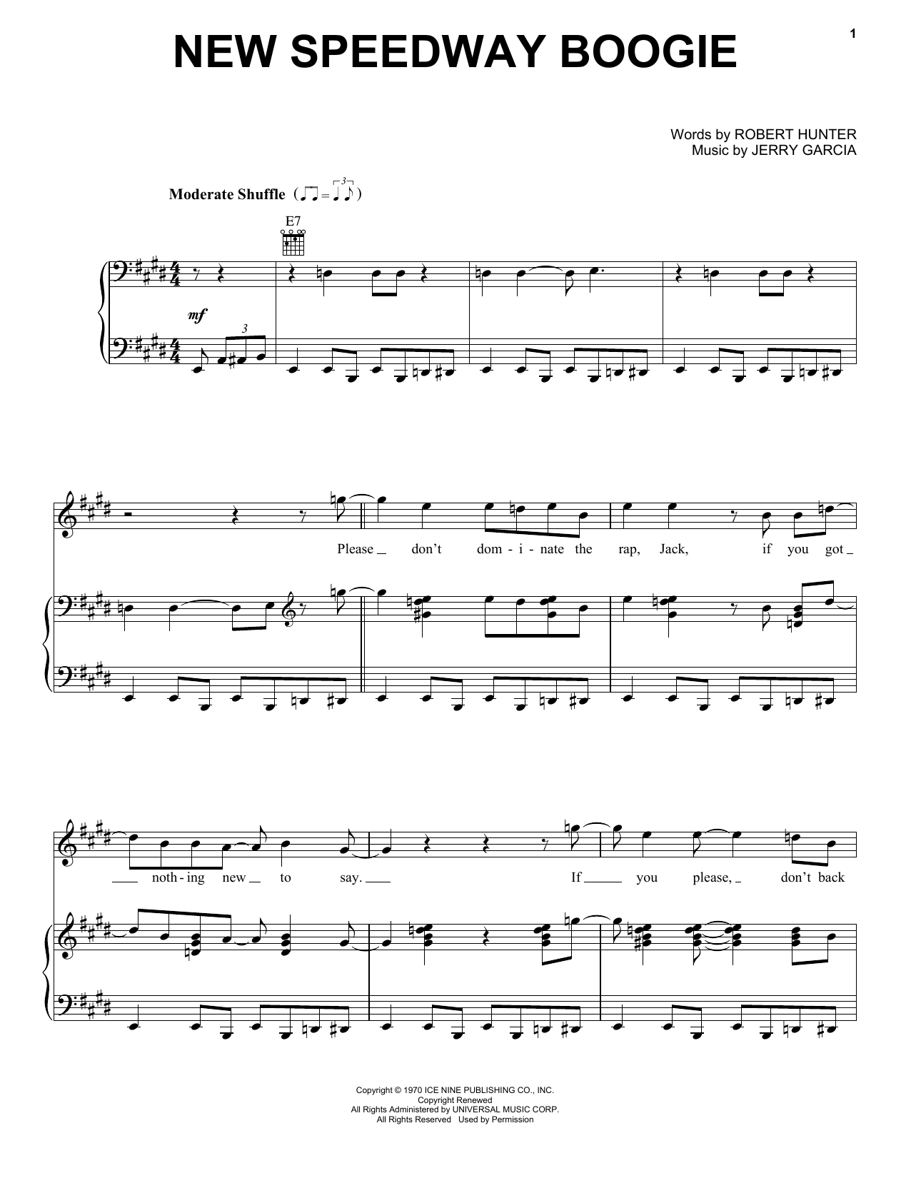 Grateful Dead New Speedway Boogie Sheet Music Notes & Chords for Lyrics & Chords - Download or Print PDF