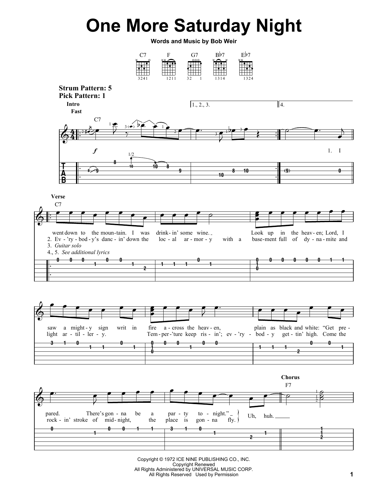 Grateful Dead One More Saturday Night Sheet Music Notes & Chords for Easy Guitar Tab - Download or Print PDF Grateful Dead One More Saturday Night Sheet Music Notes & Chords for Easy Guitar Tab - Download or Print PDF