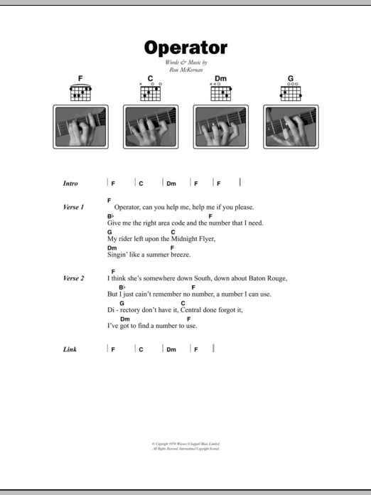 Grateful Dead Operator Sheet Music Notes & Chords for Lyrics & Chords - Download or Print PDF