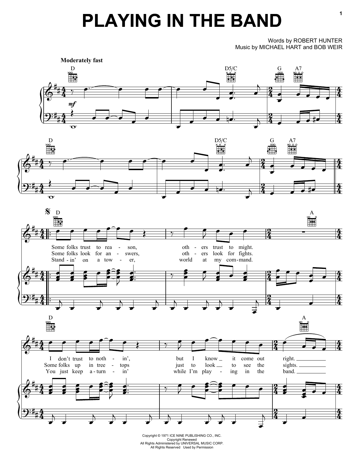 Grateful Dead Playing In The Band Sheet Music Notes & Chords for Piano, Vocal & Guitar (Right-Hand Melody) - Download or Print PDF