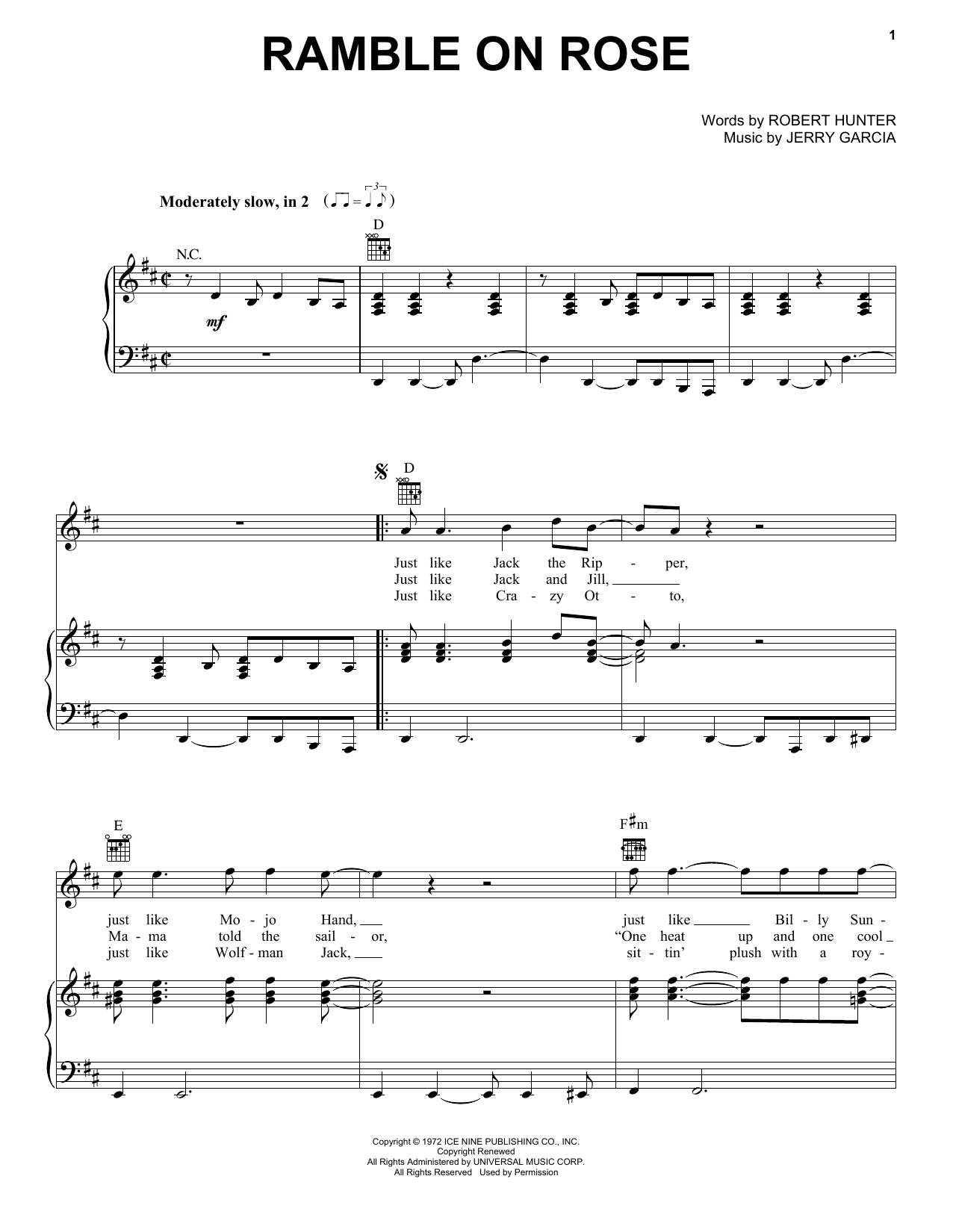Grateful Dead Ramble On Rose Sheet Music Notes & Chords for Lyrics & Chords - Download or Print PDF