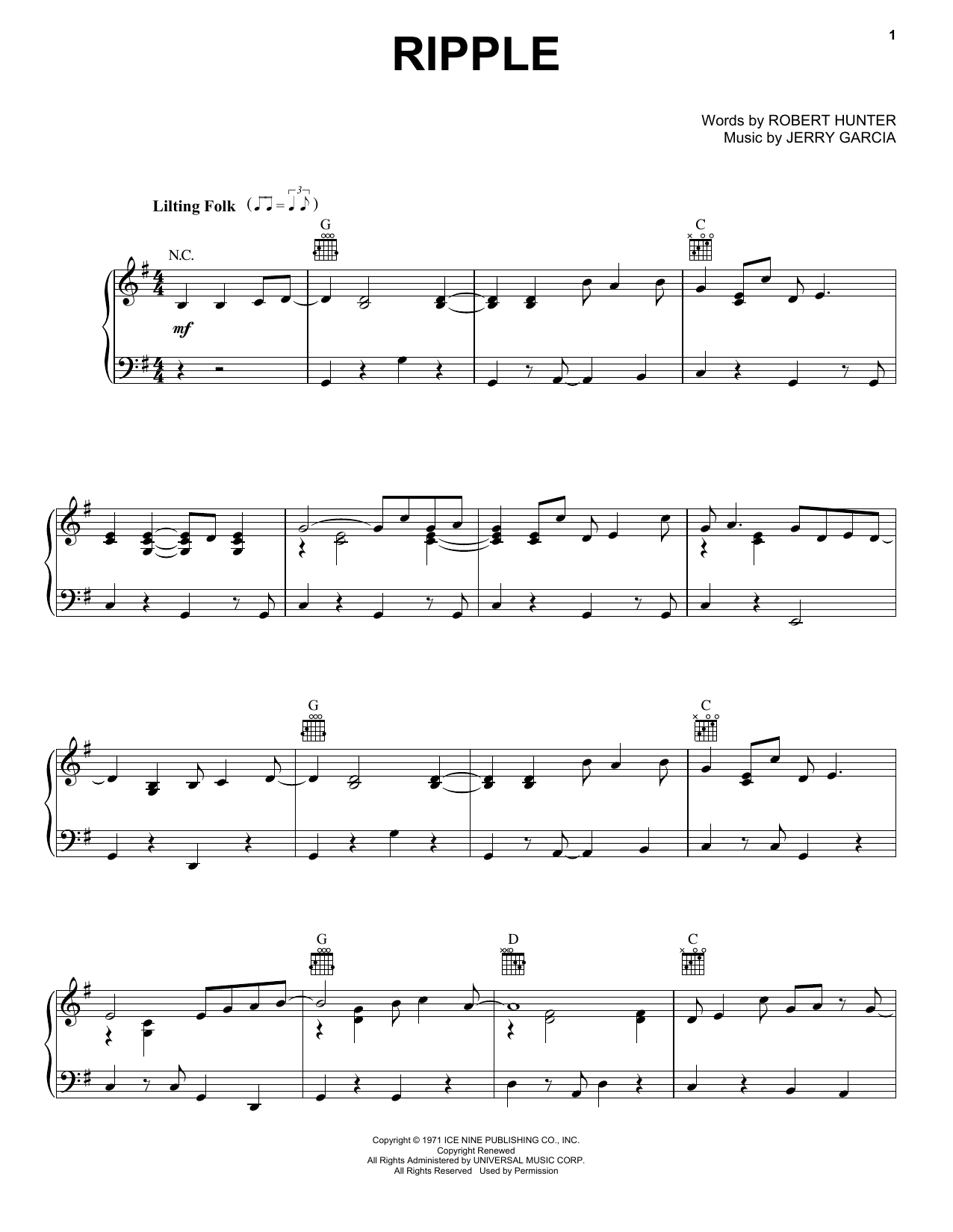 Grateful Dead Ripple Sheet Music Notes & Chords for Easy Piano - Download or Print PDF