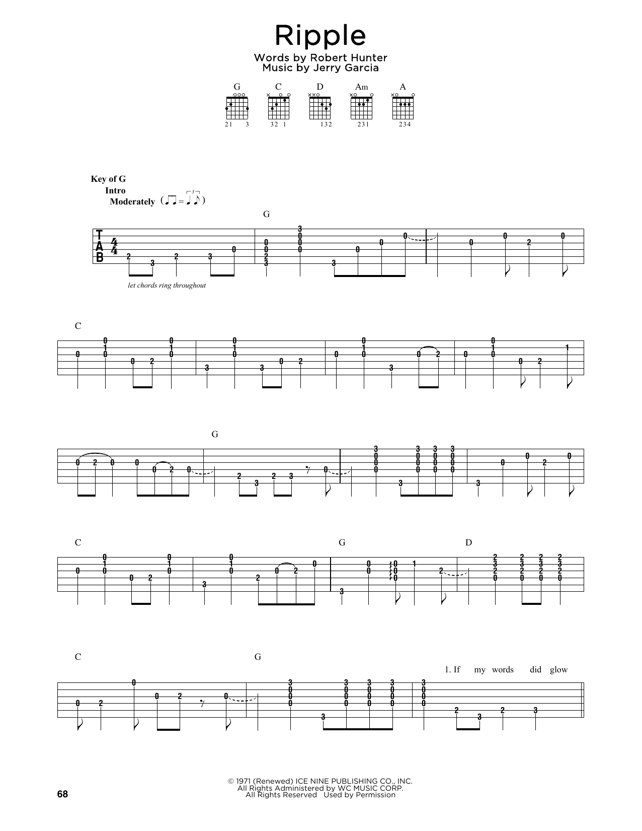 Grateful Dead Ripple Sheet Music Notes & Chords for Lyrics & Chords - Download or Print PDF